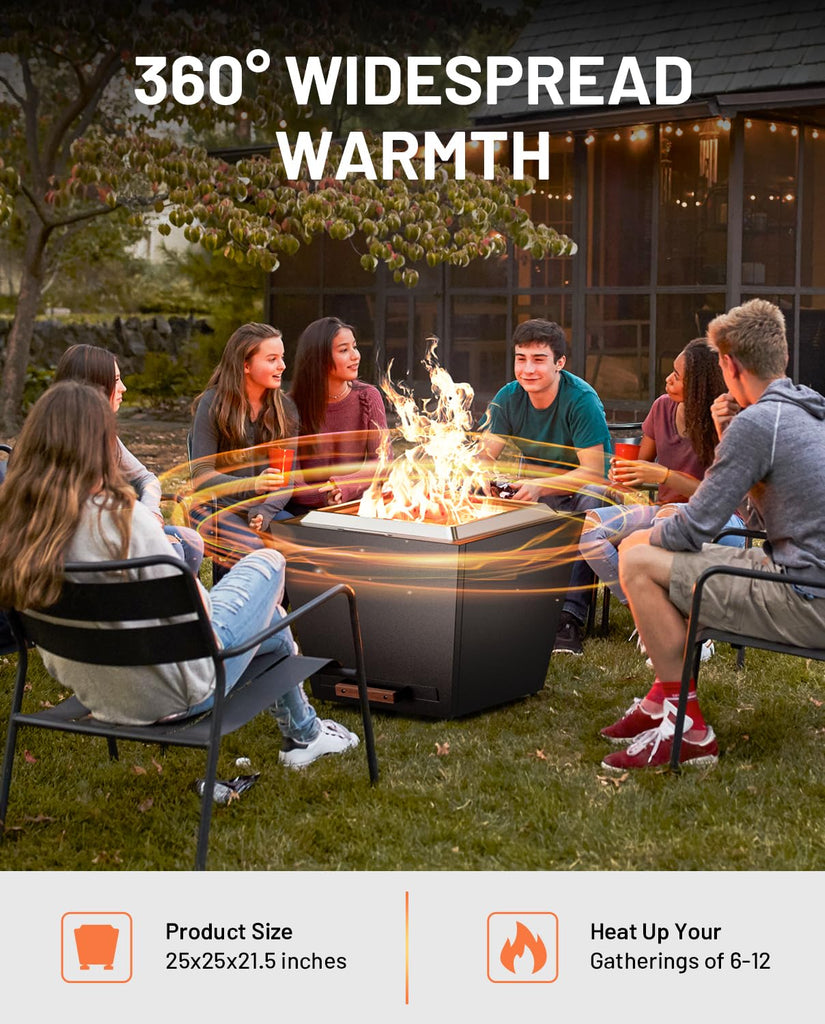 Smokeless Fire Pit 25in, Outdoor Firepits, Steel, Black