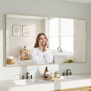 Gold Mirrors for Wall, 30x60 Inch Bathroom Mirror, Rectangular Wall Mirror Bedroom Bathroom, Hangs Horizontally or