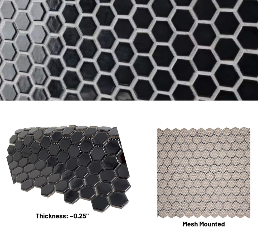 Hexagon 1x1 Porcelain Mosaic Shiny Finish Floor Wall Tile Backsplash Glossy 1 inch Shower, Accent Decor, Fireplace