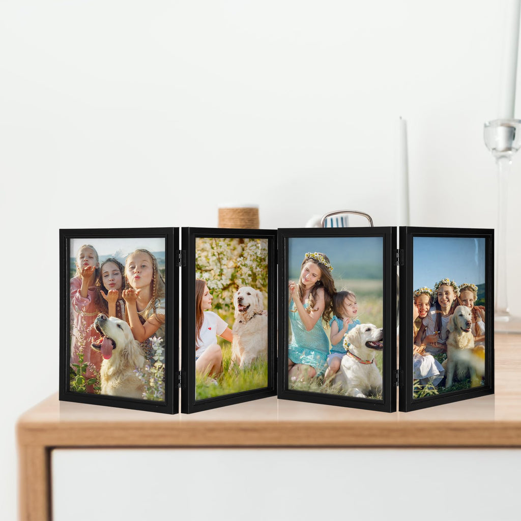 8x10inch 4 Fold Style Frame Folding Hinged Picture Frames Decor, Black