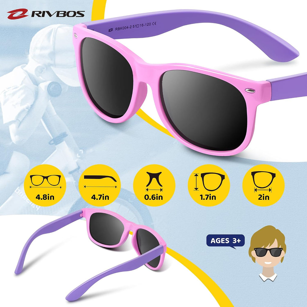 Kids Sunglasses Polarized UV400 TPE with Strap for Boys Girls RBK004