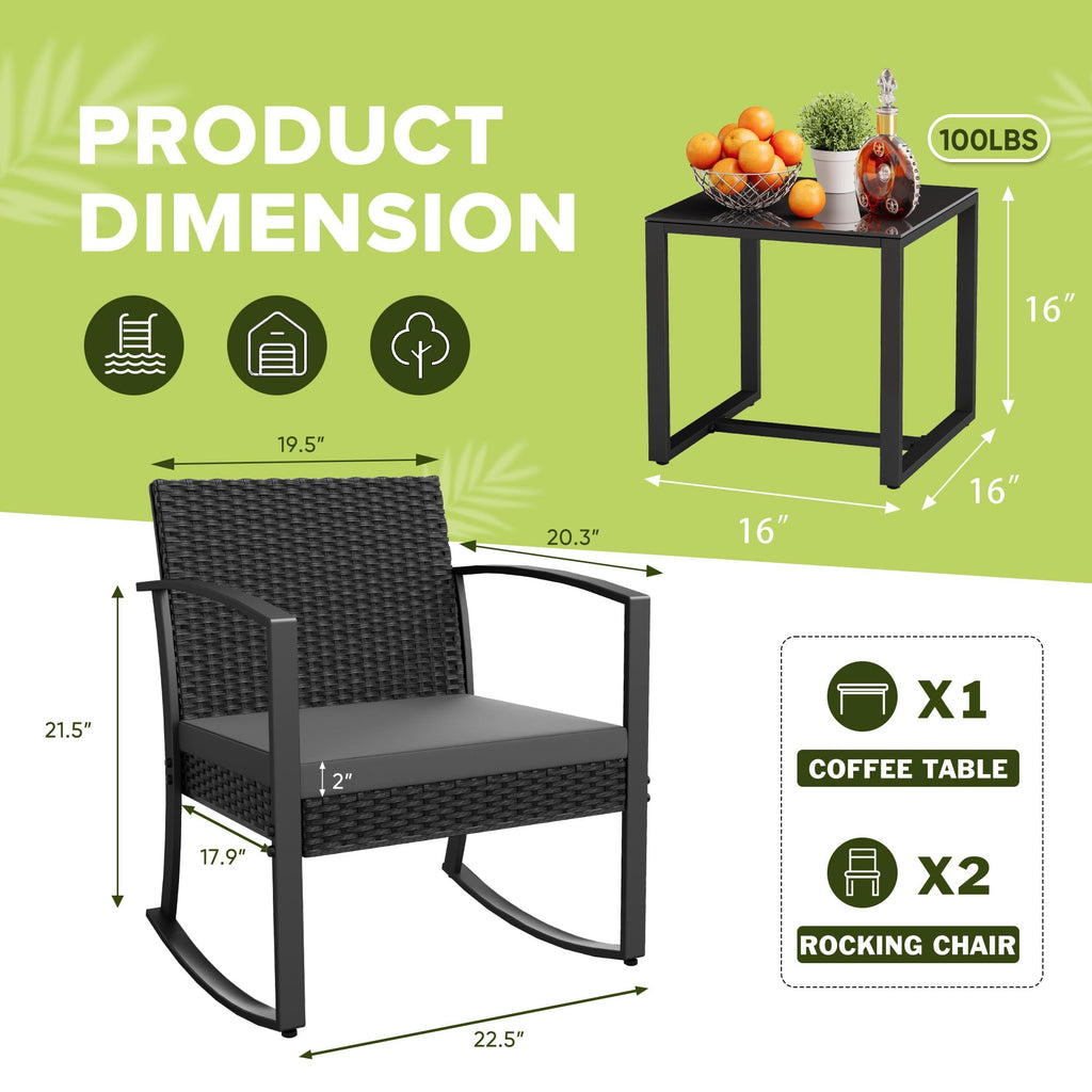 Patio Furniture Set 3 Piece Resin Outdoor Bistro Set Rocking Patio Chairs with Cushions and Table for Porch
