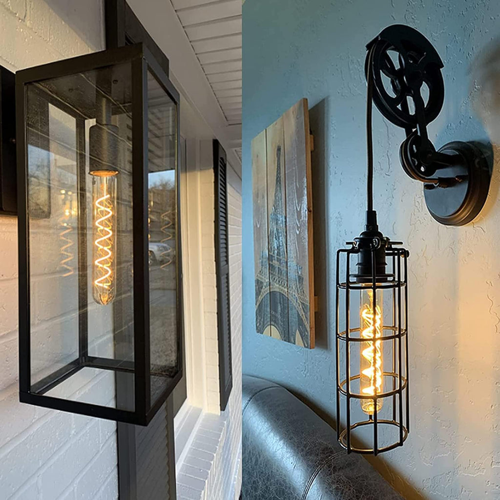 Vintage LED Spiral Filament Bulb T10, 8.9inch Long Tubular Dimmable Edison Light Bulbs,E26 Base,Amber Glass,Warm