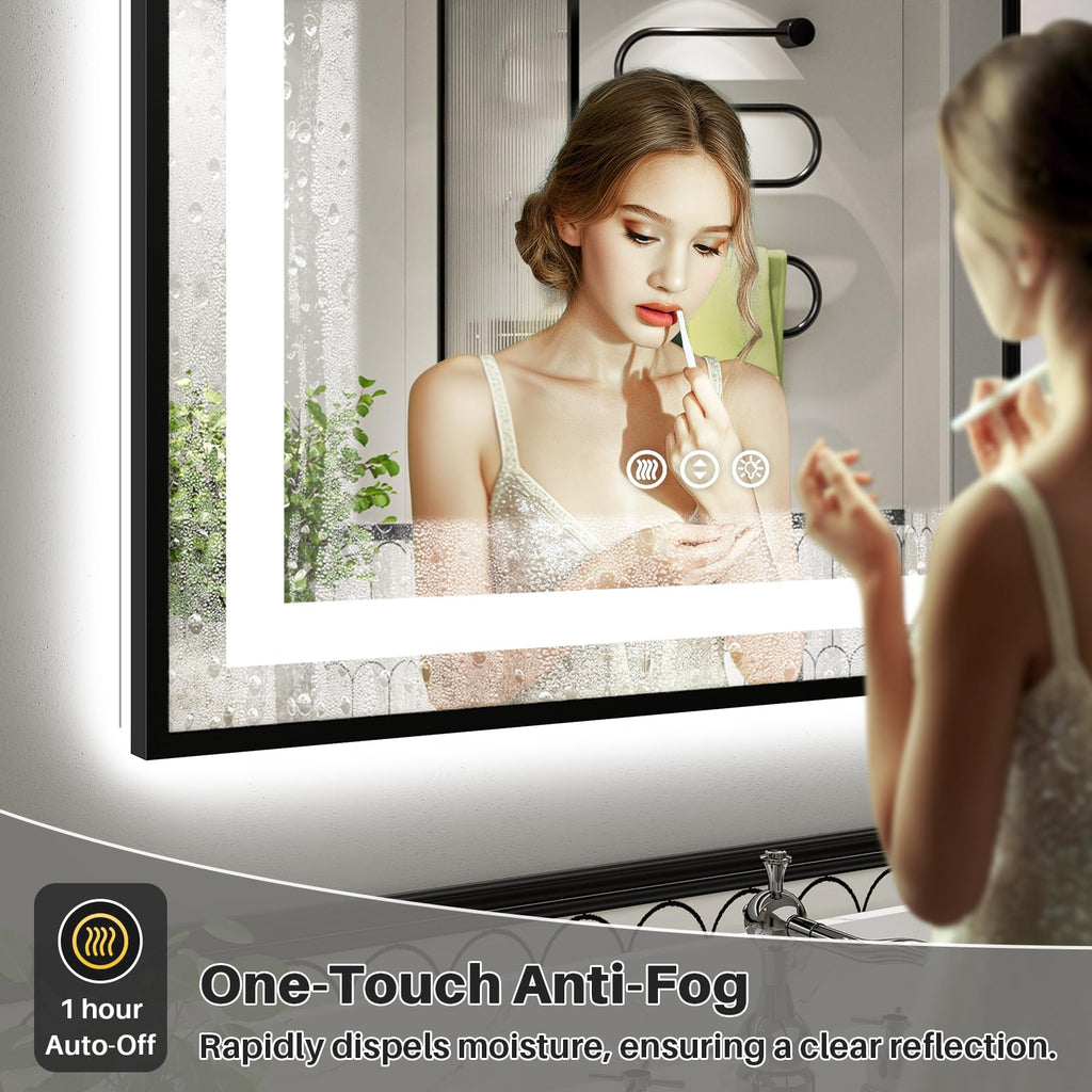 28X36 Inch LED Bathroom Mirror with Black Frame, Backlit & Front Lit