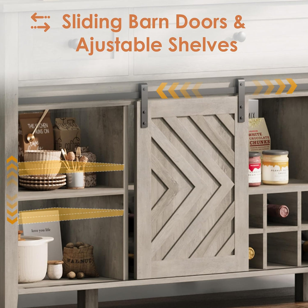 Farmhouse 47.2'' Buffet Cabinet with Sliding Barn Door, 33.4'' Tall Wood Rustic Sideboard with 3 Drawer, Adjustable