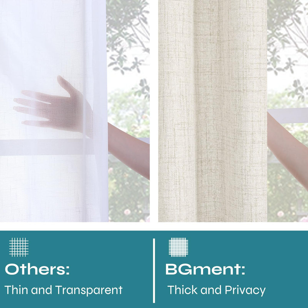 96 Inch Length Linen Semi Sheer Curtains 2 Panels