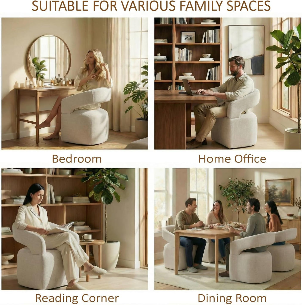 Upholstered Dining Chairs Set of 4, Modern Arm Kitchen & Dining Room Chairs with Hidden Casters, Linen Fabric Padded