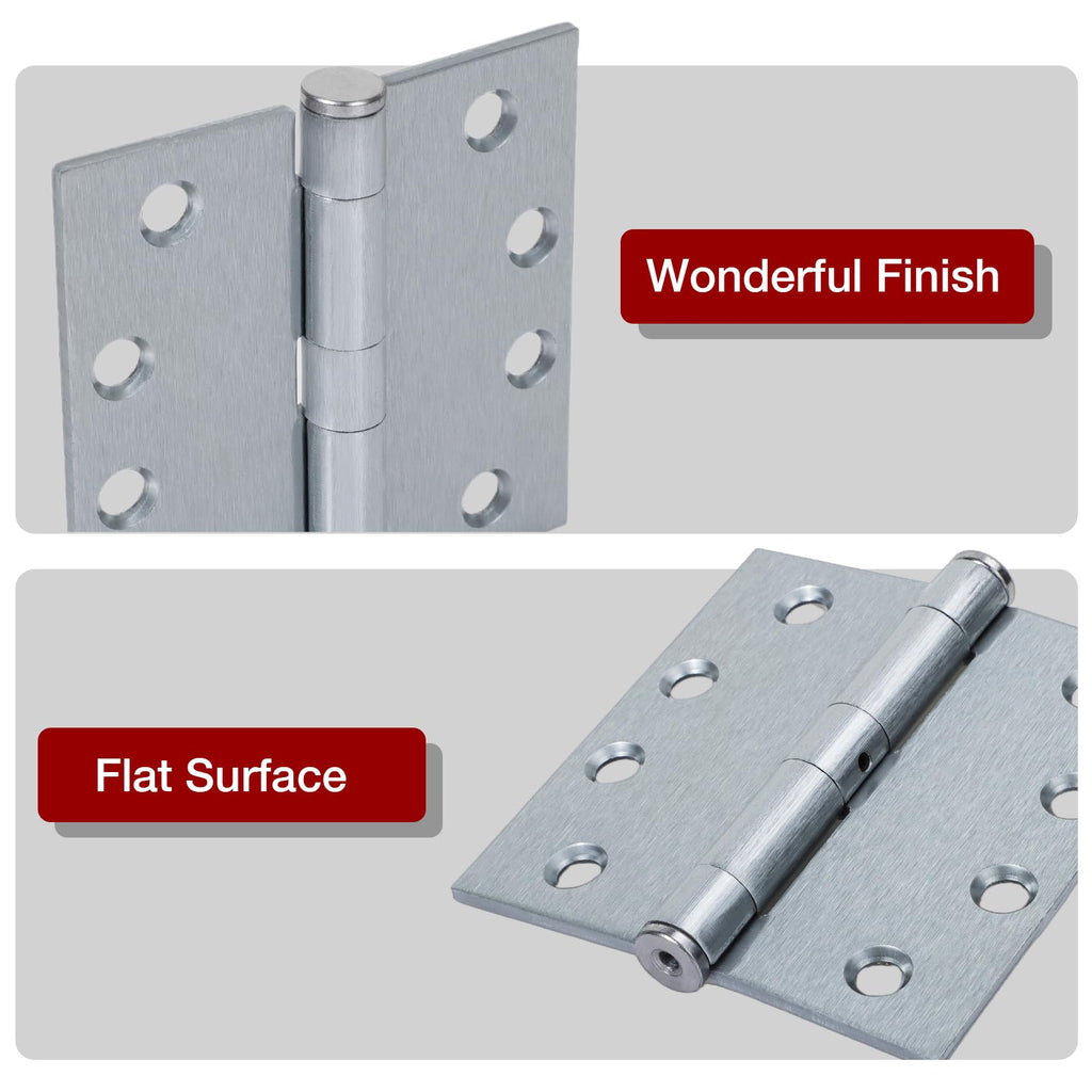 Heavy Duty Door Hinges Satin Chrome 4.5Inch x 4 1/2"Square 2 Pack