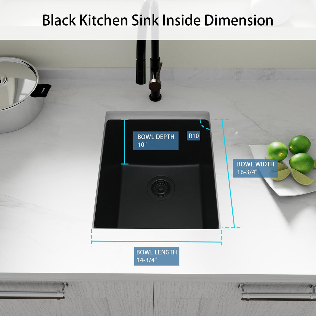 Black, 17 Inch Granite Composite Undermount Sink