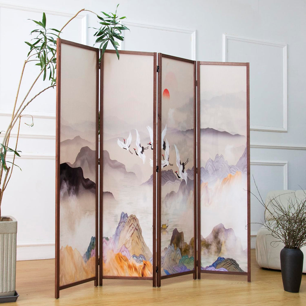 4 Panel Room Divider, Double-Sided Folding Privacy Screen - Freestanding Wall Partition with New Chic Colorful
