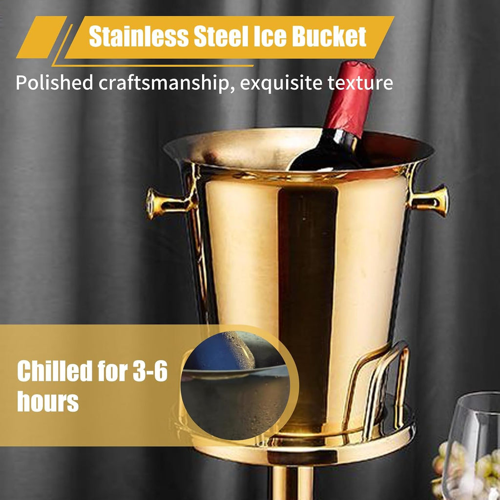 Gold Ice Bucket with Stand, large Champagne Ice Bucket 1.32 gal, Stainless Steel Ice Bucket, 3Ft Tall Ice Bucket