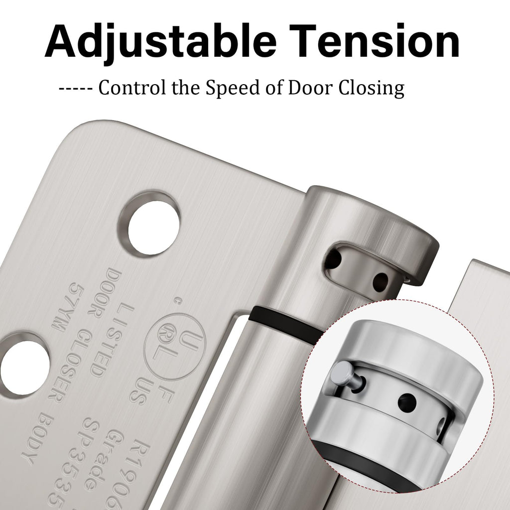 Pack of 2 4 Inch Brushed Nickel Spring Door Hinge 1/4" Radius Corner