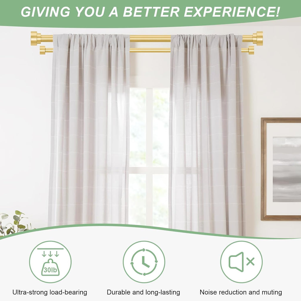 Gold Double Curtain Rods for windows 66 to 120:Adjustable Heavy Duty Double Curtain Rod for Bedroom Living Room,1