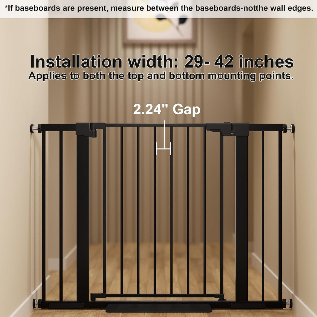 29-42 inches Metal Baby Gate for Stairs/Doorways, 30 inches Tall Pressure Mounted Pet Gates, Auto-Close Child Safety