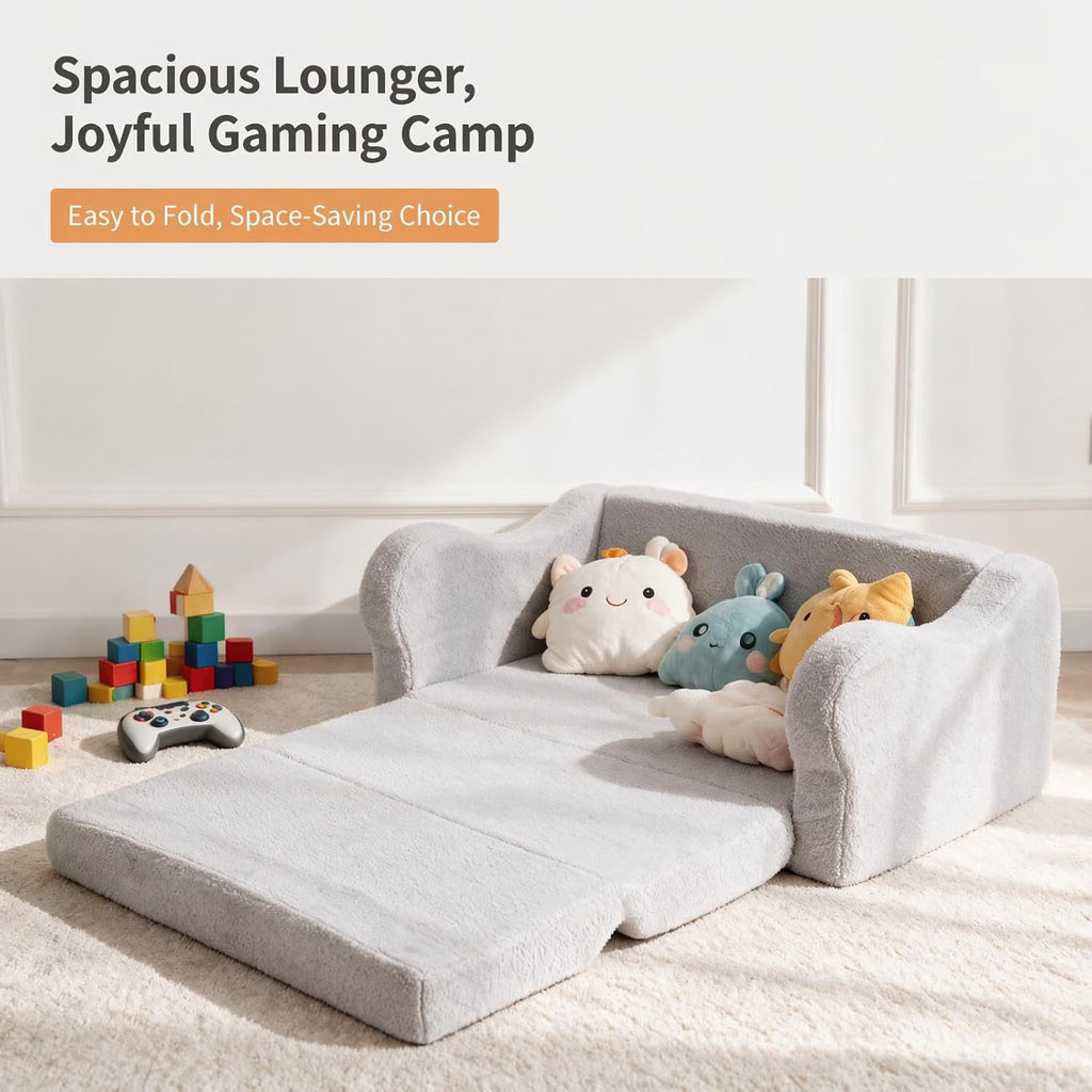 Extra Wide Kids Couch, Foldable Kids Sofa Chair, Grey