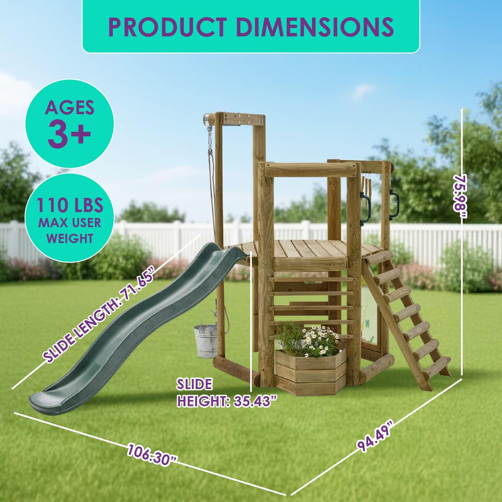 Discovery Wooden Outdoor Playset, Toddler Slide, Playground Sets For Backyards, Kids Yard Play Equipment with