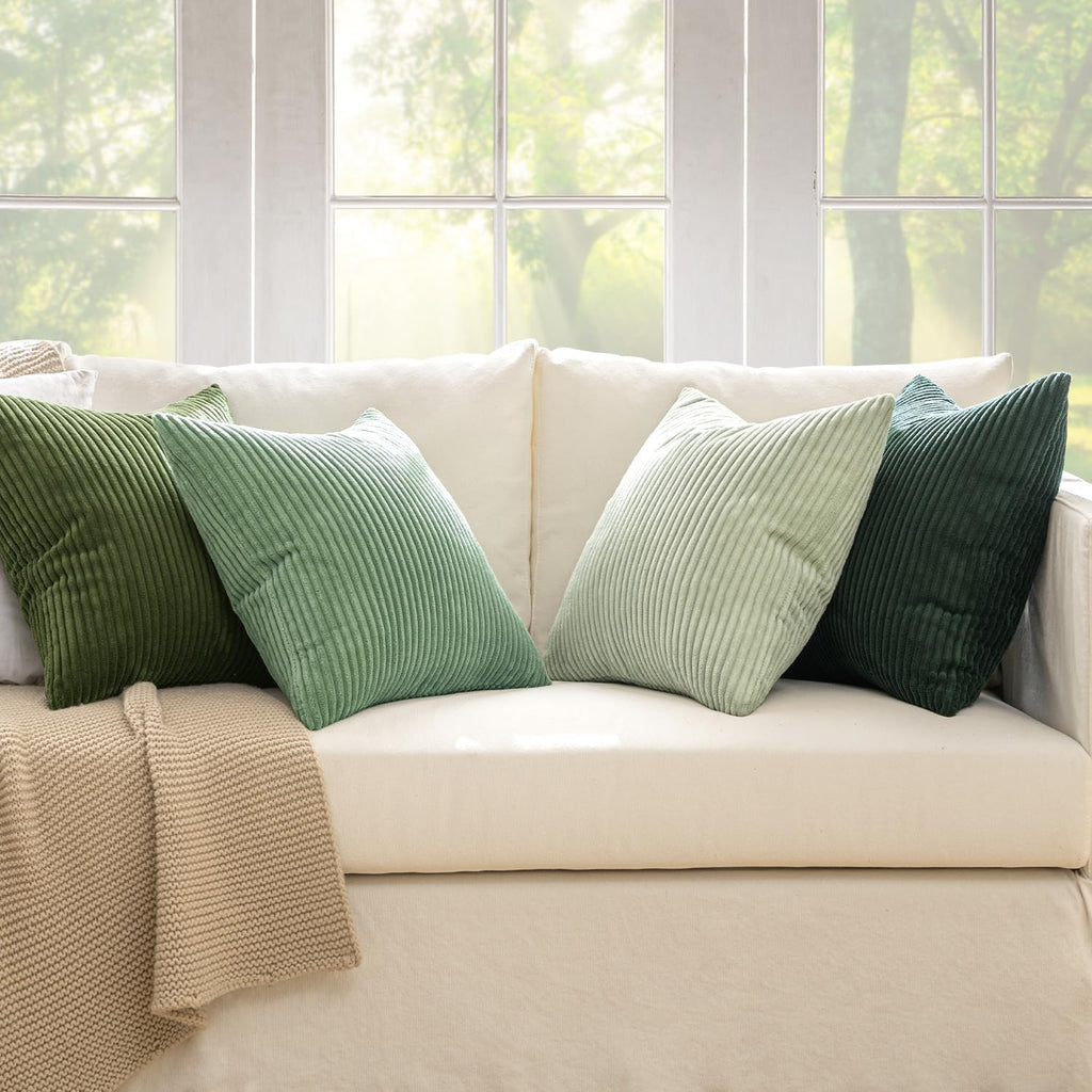 Boho Farmhouse Sage Green Throw Pillow Covers 18x18 Inch Set of 4 Mordern Nordic Cushion Covers Soft Corduroy Spring