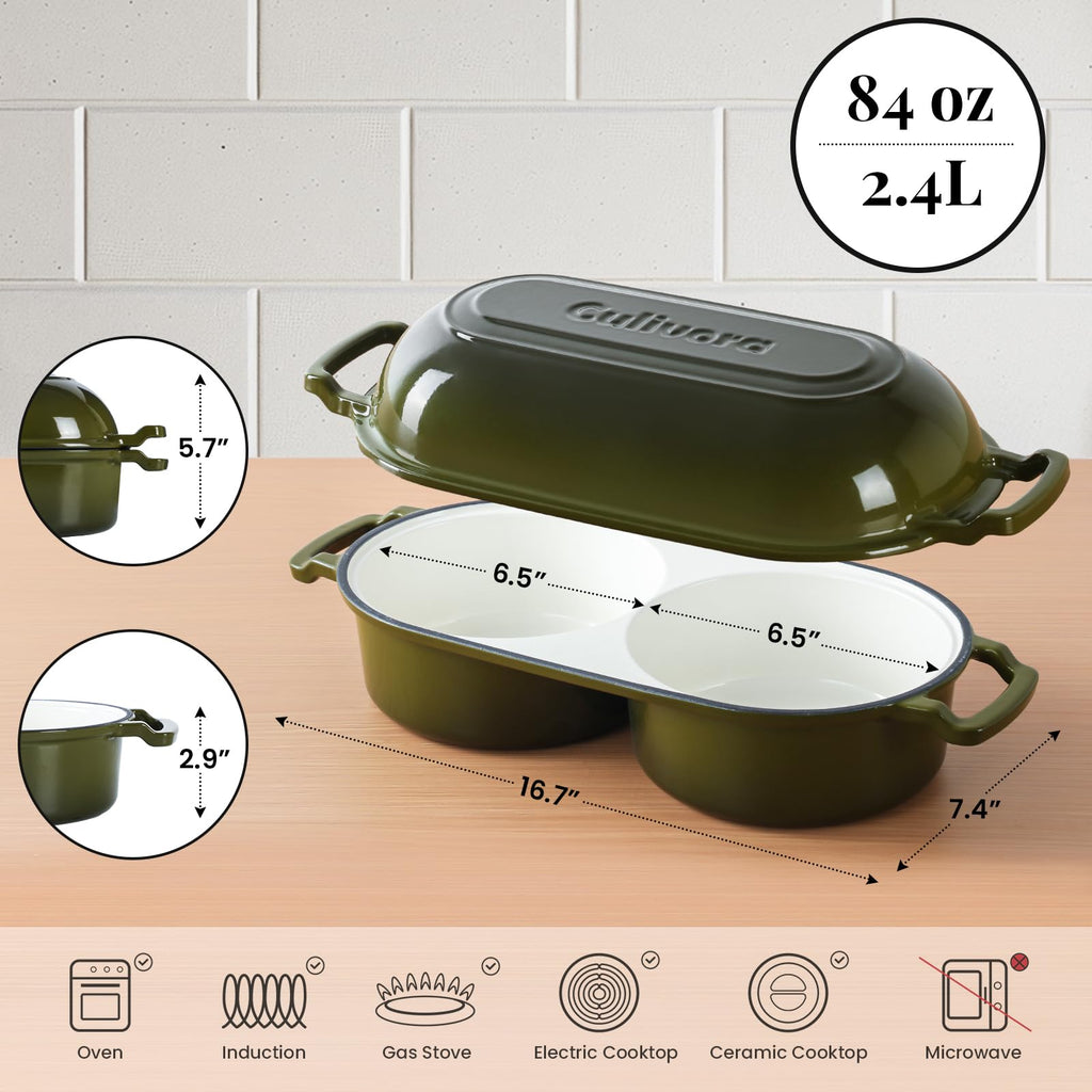 Cast Iron Double Dutch Oven, Mini Enamel Sourdough Bread Pan with Lid
