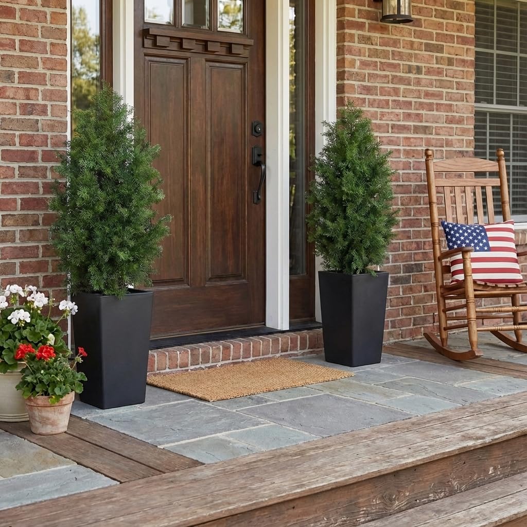 4ft Artificial Cedar Topiary Trees, 4 Feet Faux Potted Plants Evergreen Fake Pine Cypress Tree for Outdoor Porch Home