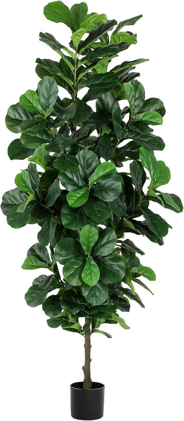 Fiddle Leaf Fig Tree 7ft Tall Artificial Tree in Plastic Pot Fake Ficus Lyrata Plants with 184 Decorative Fiddle