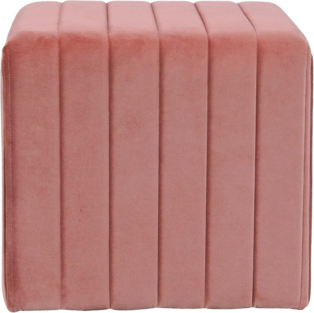 19" Modern Channel Tufted Velvet Ottoman - Blush Pink