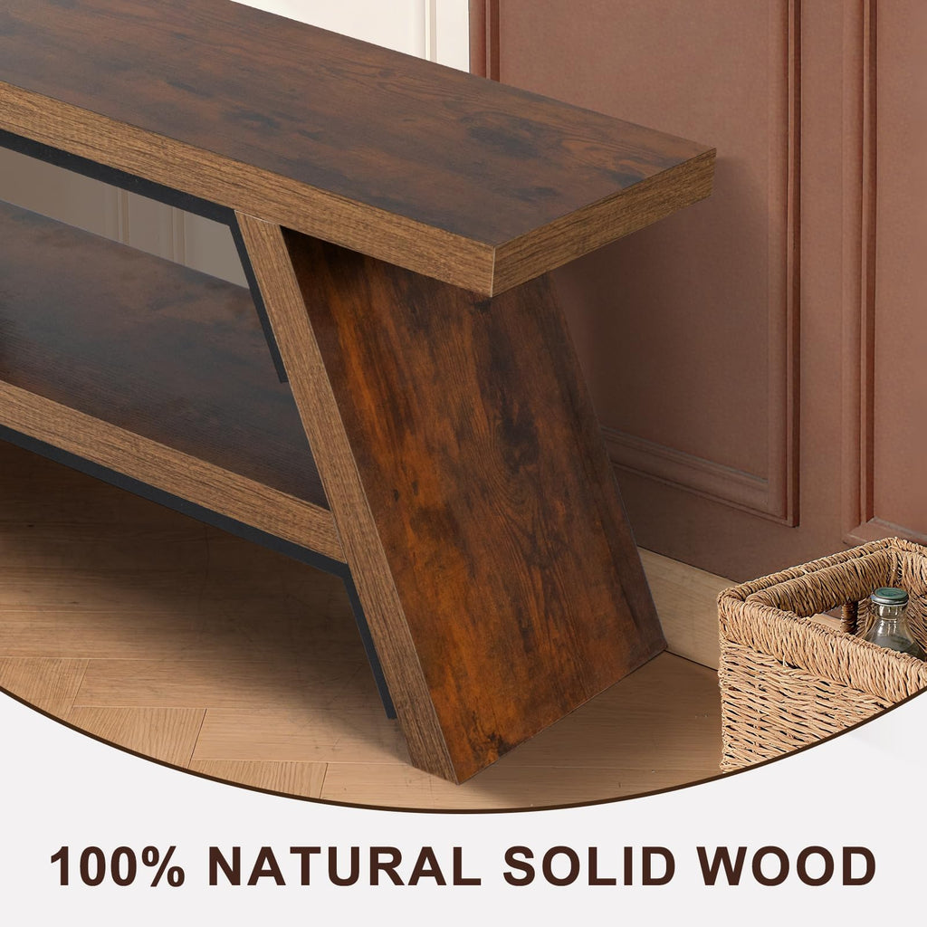 2-Tier Shoe Storage Bench, 40" Solid Wood Entryway Stool Storage