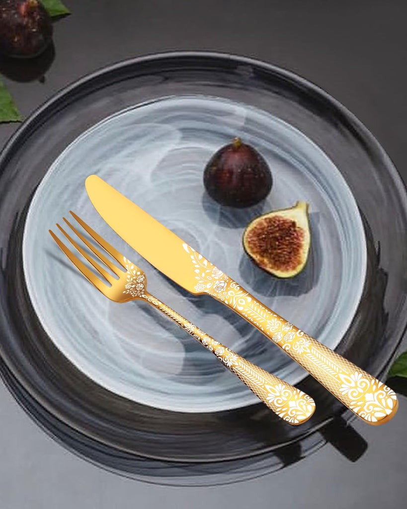 36 Piece Gold Silverware Set with Steak Knives Stainless Steel Flatware Set Food-Grade Cutlery for 6 Knife Fork Spoon