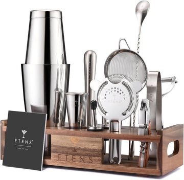 Premium 15-Piece Mixology Bartender Kit - Stainless Steel Cocktail Shaker Set with Wooden Stand | Professional Boston - Set of 15