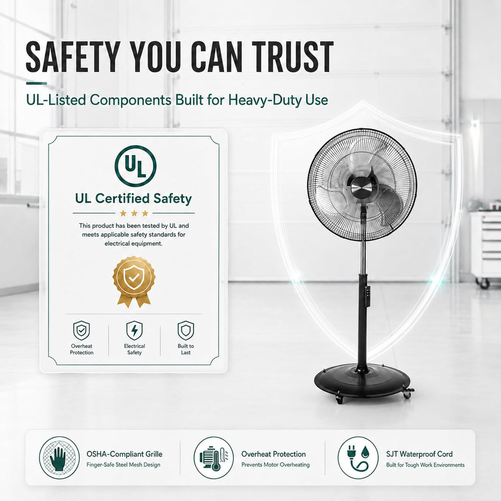 18" DC Motor Pedestal Fan, 4900 CFM High Velocity Oscillating Fan, Remote Control, Heavy-Duty Metal Standing Fan with