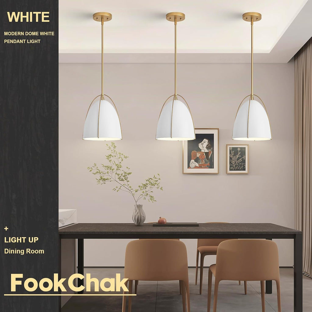 10in Dome Pendant Light White Kitchen Island Pendant Lighting Modern White & Gold Pendant Lights Fixture for Dining