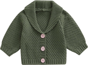Infant Baby Boys Cardigan Crochet Sweater Lapel V-Neck Button Up Toddler Chunky Knit Jacket Coat Outwear