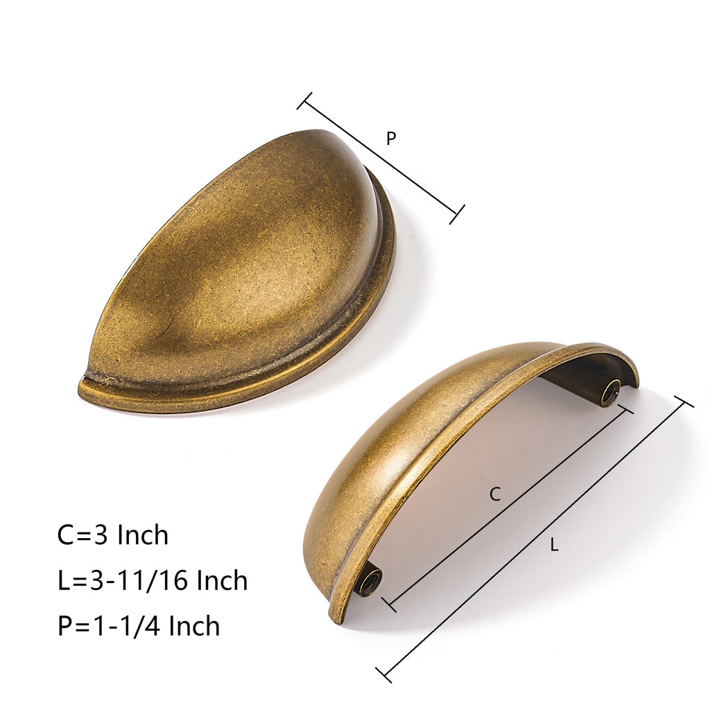 6 Pack 3" Antique Brass Drawer Pulls Cabinet Cup Pulls Vintage Kitchen Hardware Cabinet Handles Drawer Handles Knobs