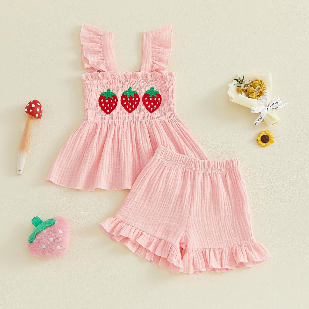 Toddler Baby Girl Summer Clothes Sleeveless Muslin Smocked Top Pants 6 9 12 2 3 4 Cute Kids Outfit