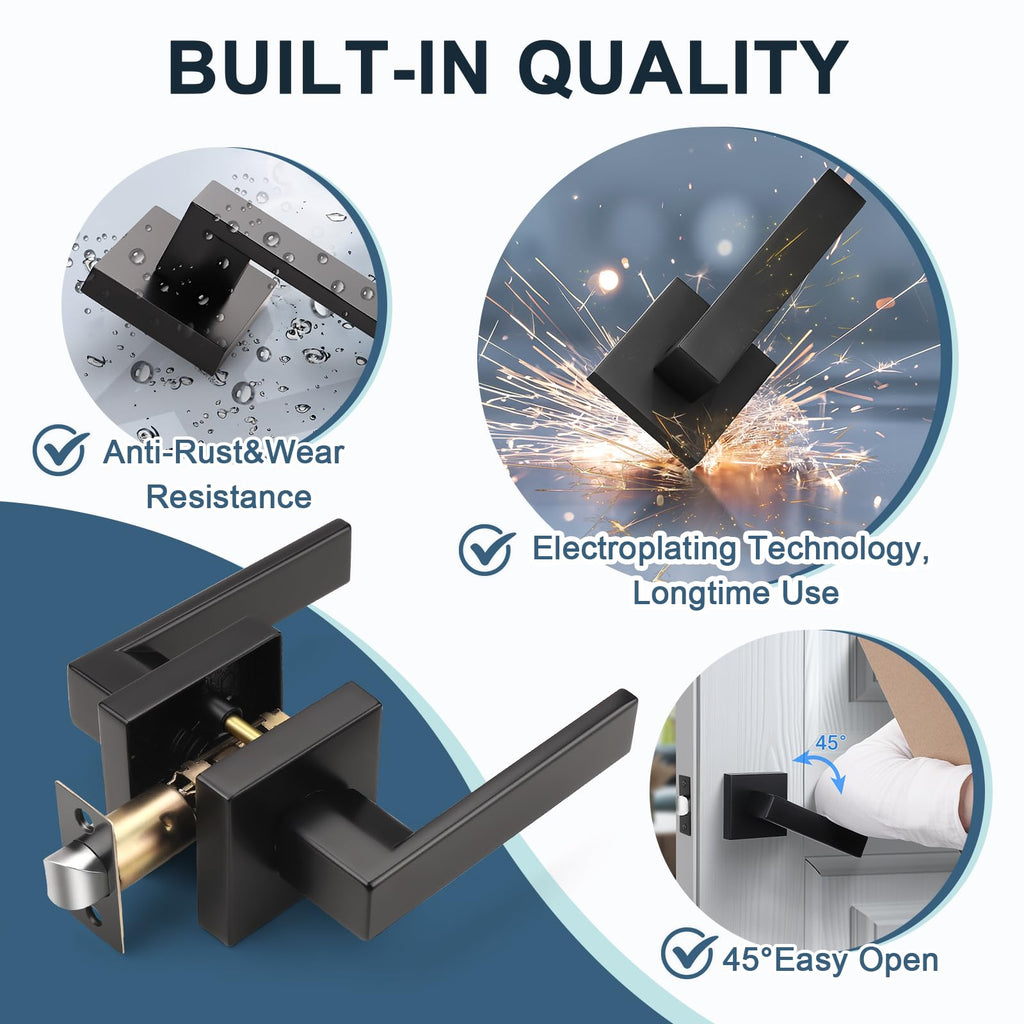 8 Pack Interior Door Handles Matte Black Modern Square Door Handle Knobs Classic No-Locking Passage Door Levers(No
