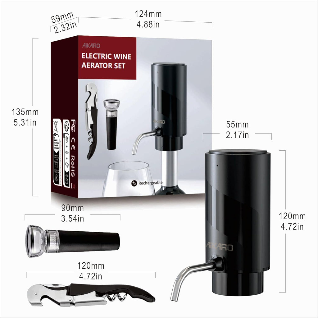 Electric Wine Aerator Pourer Rechargeable Automatic Decanter, with Corkscrew and Vacuum Stopper (Set)