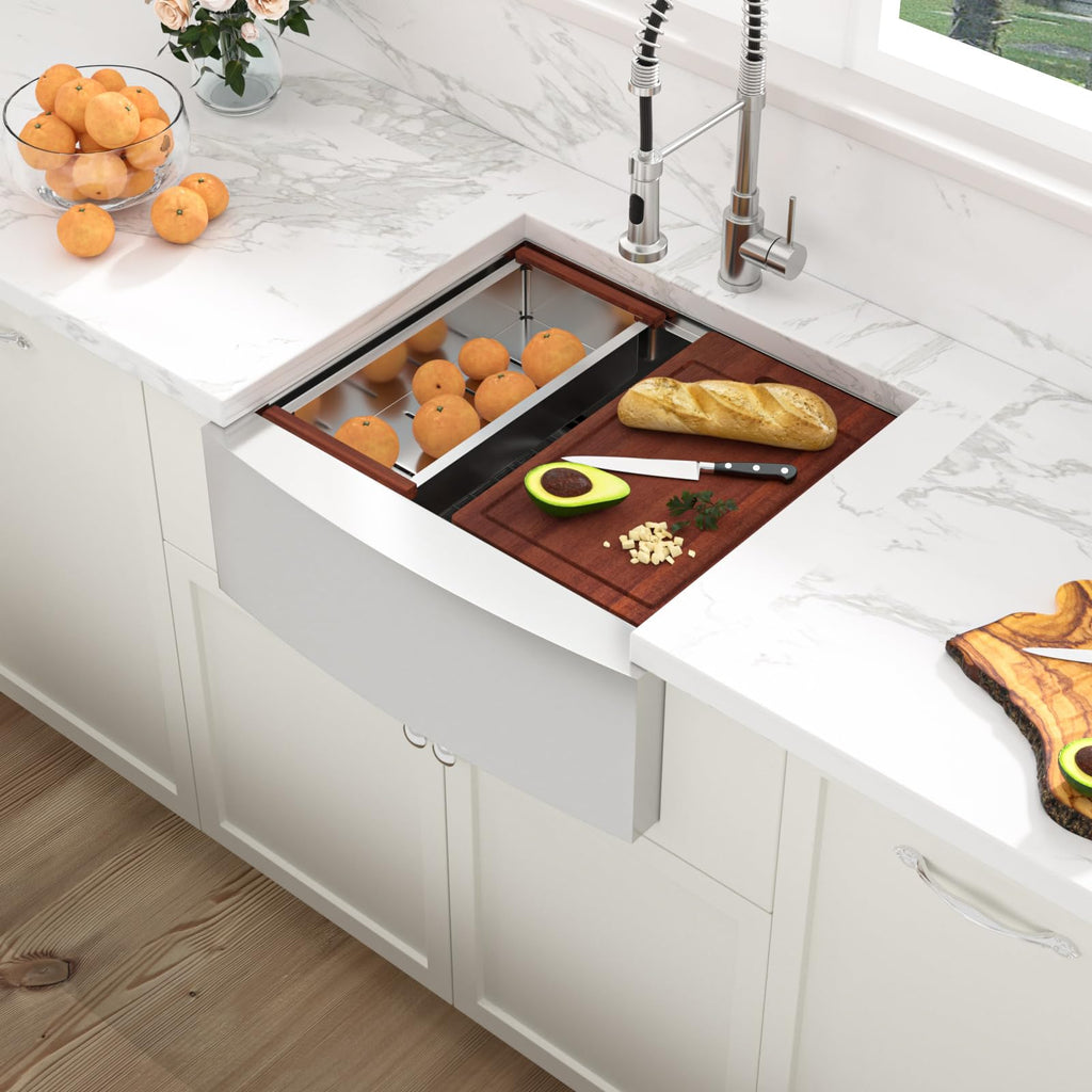 24 Inch Farmhouse Sink Workstation - 24x22 Inch Stainless Steel Apron Front Single Bowl Luxury Kitchen Farmer Sink