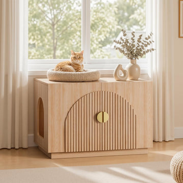 Cat Litter Box Enclosure Furniture, 31.5" Arched Fluted Cabinet