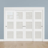 Paintable Sliding Closet Doors, 96" x 80" Bypass Slidng Door Panels with Hardware Kit, 3-Lite Froste