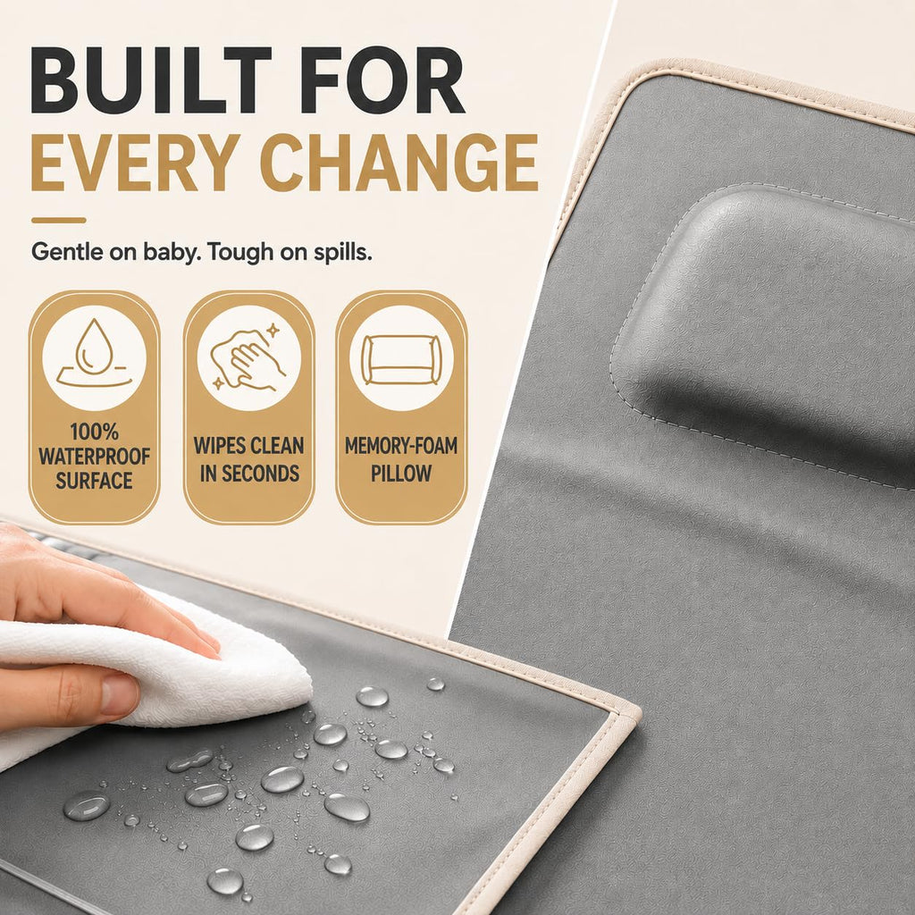 Portable Diaper Changing Pad - Large, Waterproof Travel Changing Pad for Baby with Extra Storage, Wipes Pocket &