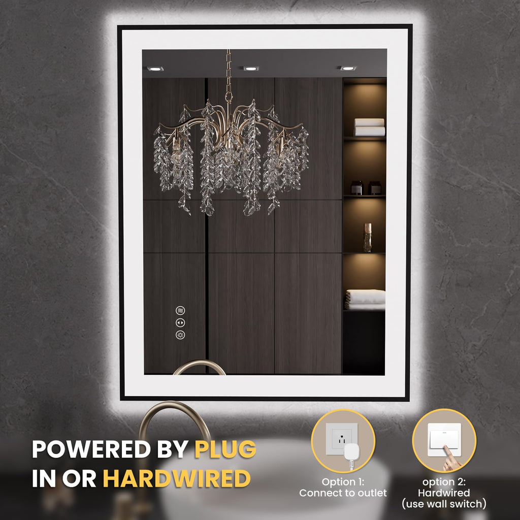 28"X36" LED Bathroom Mirror Black Framed