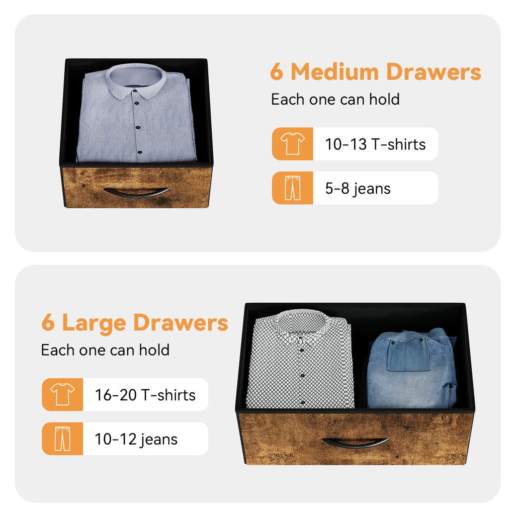 Dresser with 12 Drawer, Storage Organizer Unit with Fabric, Sturdy Metal Frame, Wood Tabletop, Easy Pull Handle...