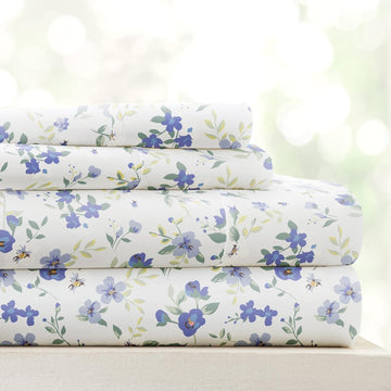 4 Piece King Sheet Set - Breathable, Double-Brushed Patterned Cooling Sheets - Oeko-TEX Certified Ultra Soft &