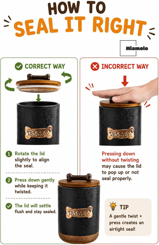 Dog Treat Container, Dog Treat Jar for Countertop Airtight Seal Lid