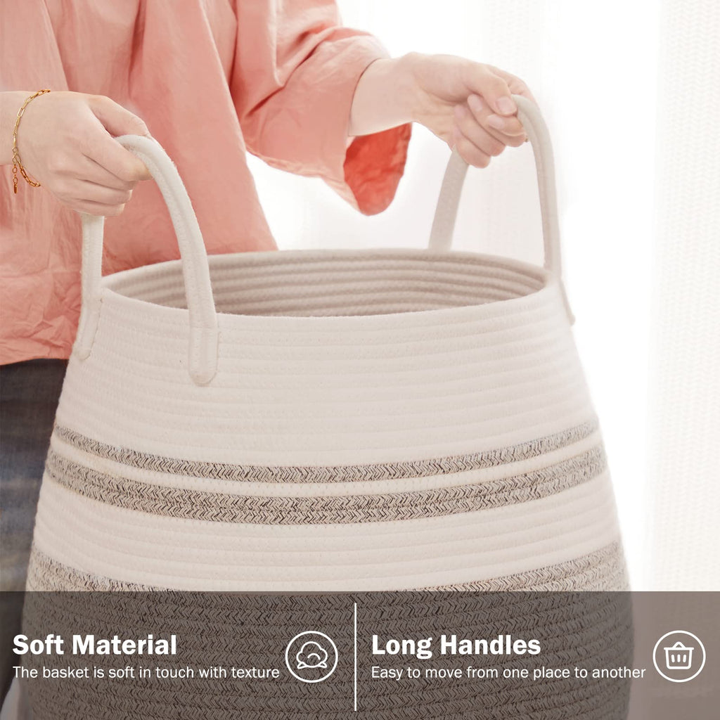 Extra Large Laundry Hamper Basket 105L Woven Blanket Basket, Brown & White