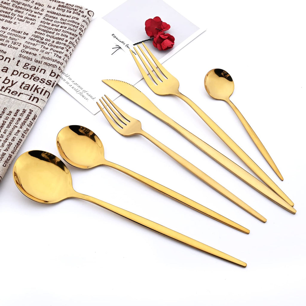Gold 36-Pieces Silverware Flatware Mirror Polished Dinnerware, 18/0 Stainless Steel Cutlery Set Kitchen Party Hotel
