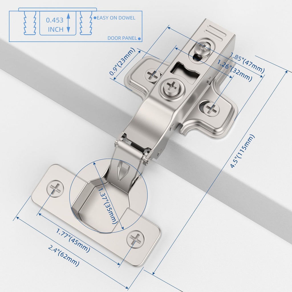 10 Pack Full Overlay Cabinet Hinges, Soft Close, Frameless, 105°
