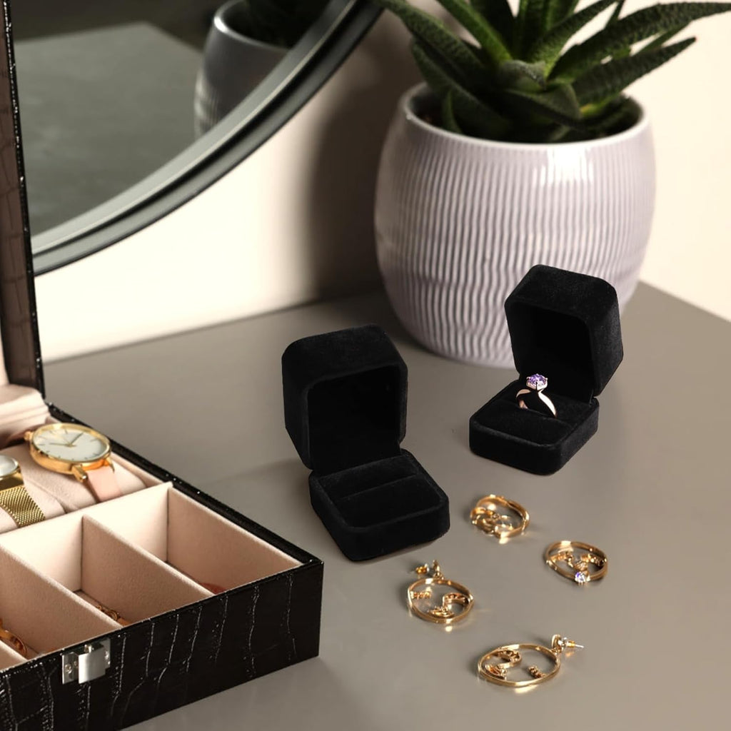 Velvet Ring Box, Black Jewelry Gift Case - Set of 20
