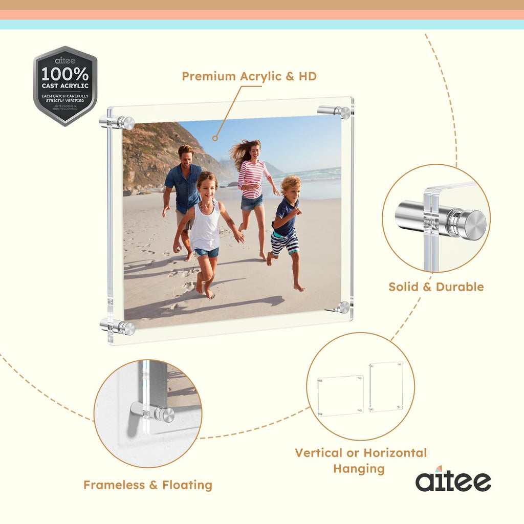 8x10 Acrylic Picture Frames 4 Pack, Clear Floating Wall Frames