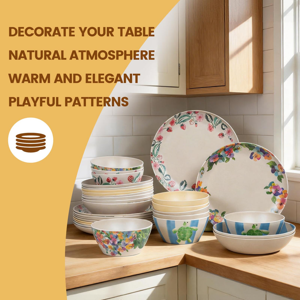 Melamine Bamboo Fiber Dinnerware Sets 18 Piece, Service for 6, White
