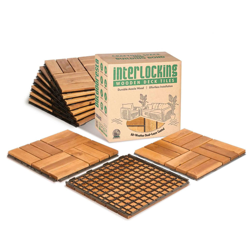 Pack of 10 Patio Flooring Tiles Outdoor Deck Tiles 12"x12" - Interlocking Patio Deck Tiles, Waterproof Patio Tiles